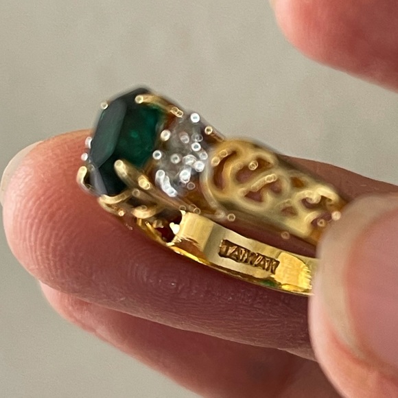 14K gold electroplated emerald green ring - Picture 4 of 10